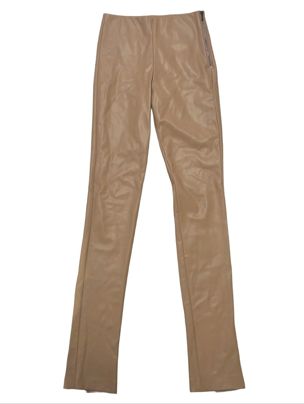 Zara Tan High-Waisted Leather Leggings